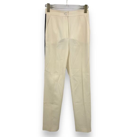 Burberry Womens Side Stripe Trouser Pants 2 Straight Cotton Linen Off White NWD